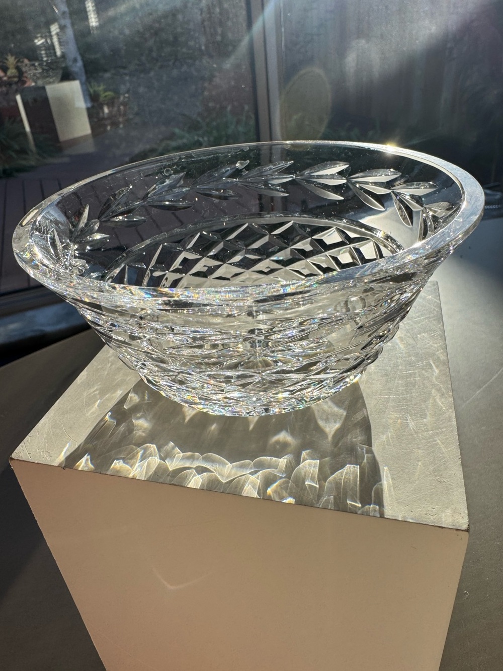 Waterford Glandore 5” Crystal Bowl Irish Cut Laurel Leaf Diamond